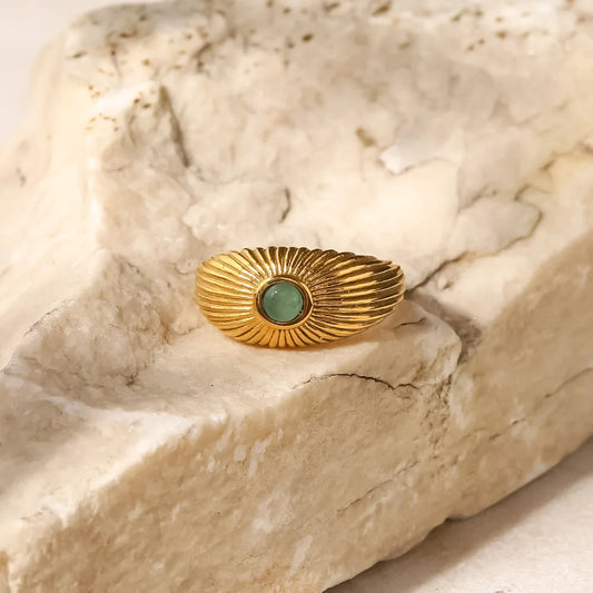 Green Stone Geometric Wrap Ring