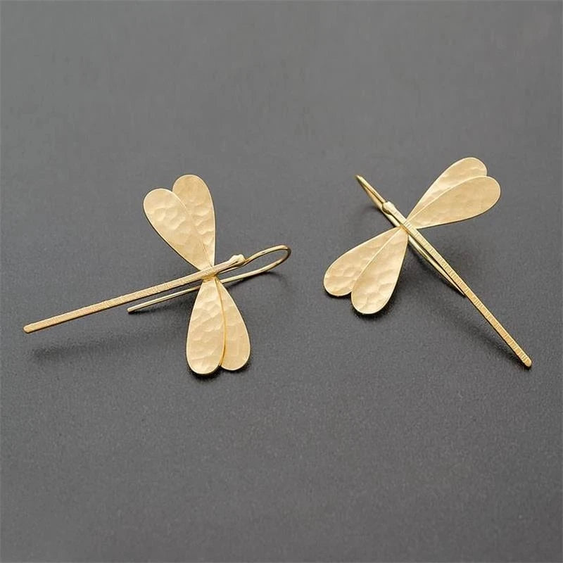 Simple 3D Dragonfly Drop Earrings