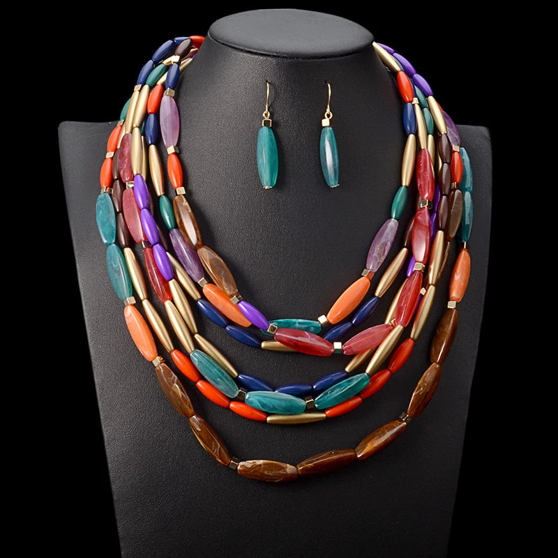 African Beads Multilayer Jewelry Set