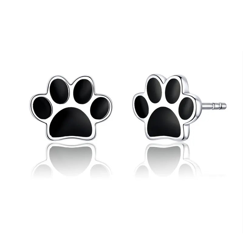 925 Sterling Silver Animal Paw Footprints Stud Earrings