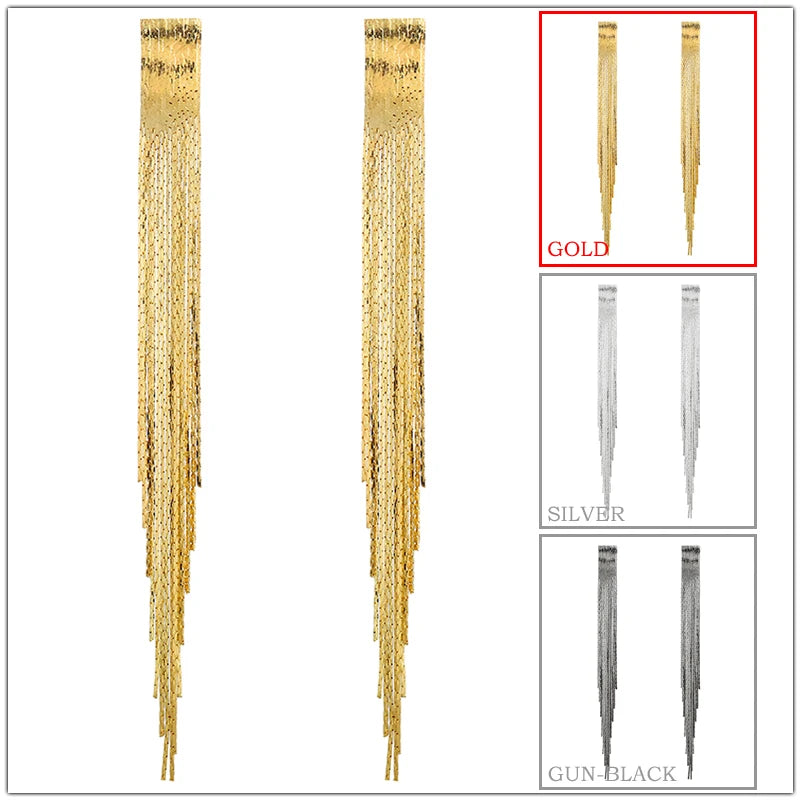 Boho Gold Long Tassels Earrings