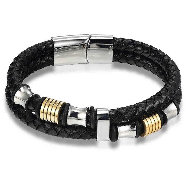 Multilayer Braided Black Leather Bracelet