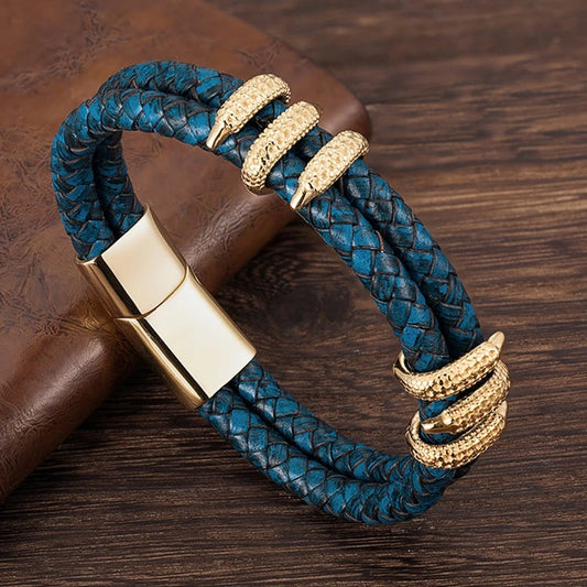 Vintage Blue Leather Dragon Claw Bracelet