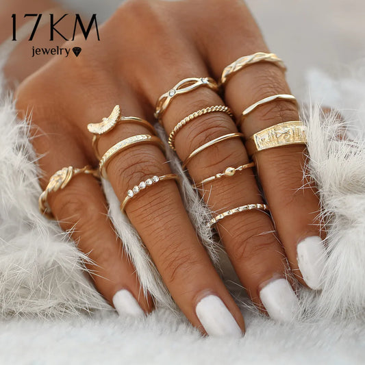 Vintage Boho Charm Gold Color Midi Finger Ring Set