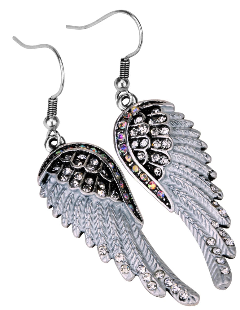 Angel Wings Feather Crystal Earrings