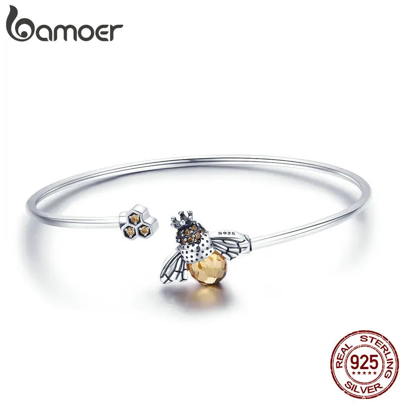 925 Sterling Silver Crystal Yellow Bee Bangle