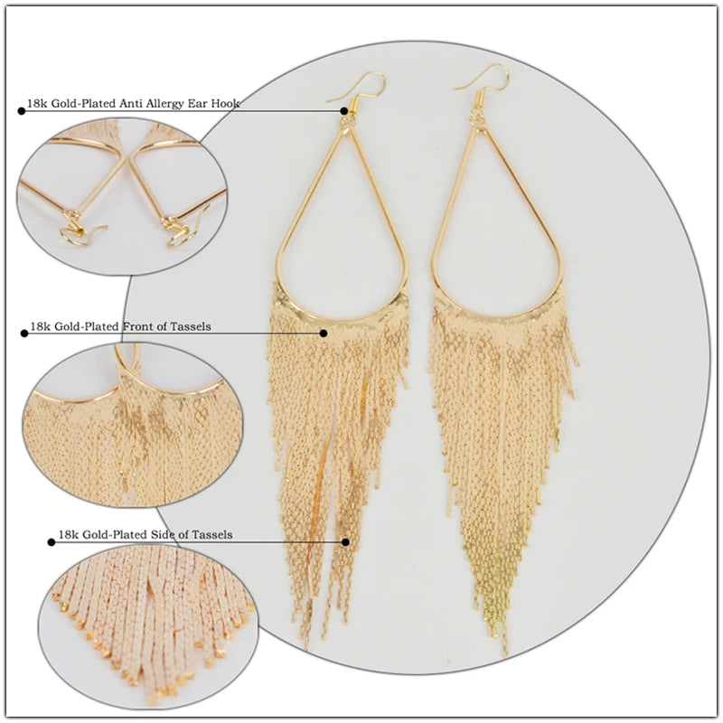 Boho Gold Long Tassels Earrings