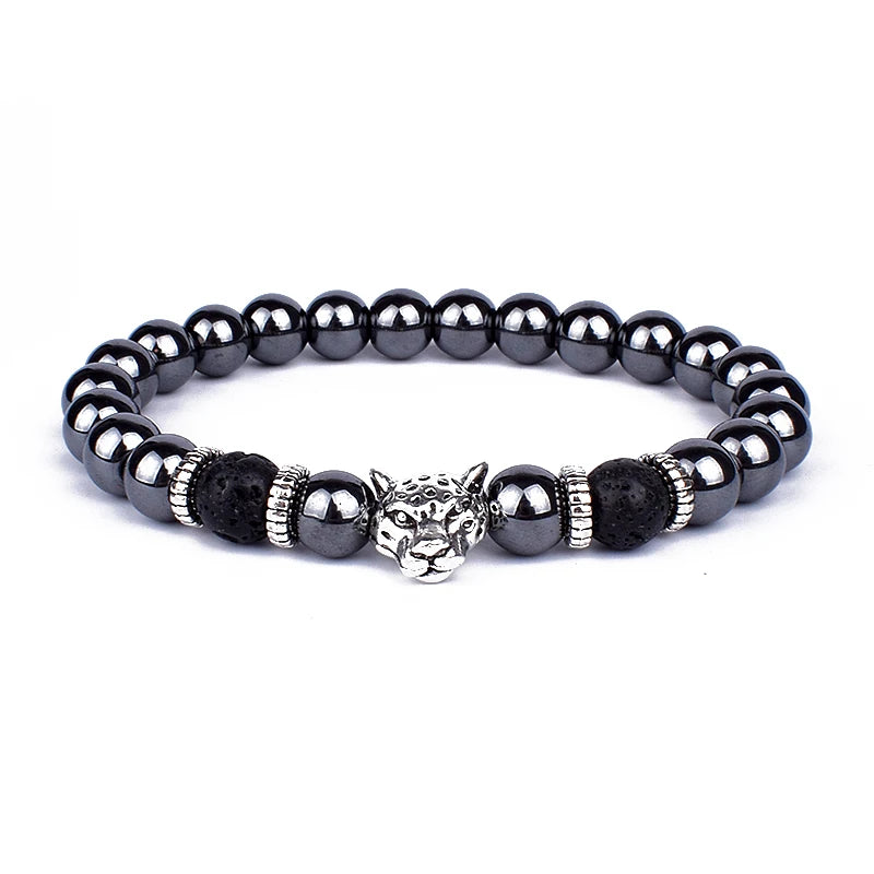 Obsidian Lion Head Charm Bracelet