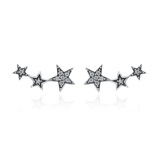 Authentic 925 Sterling Silver Sparkling Little Star Stackable Star Stud Earrings