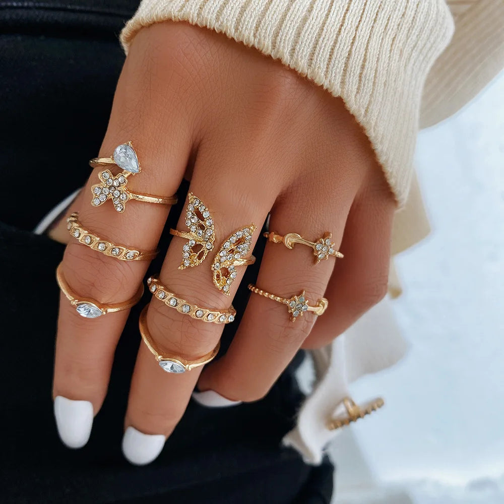 Cute Butterfly Heart Ring Set