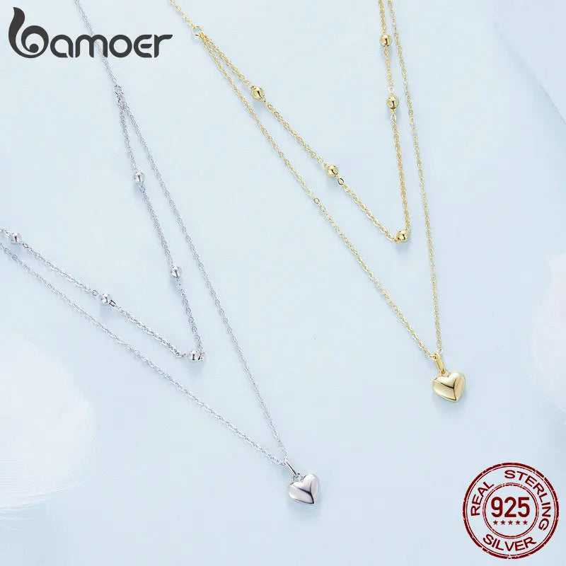 Genuine 925 Sterling Silver Double Layer Necklace