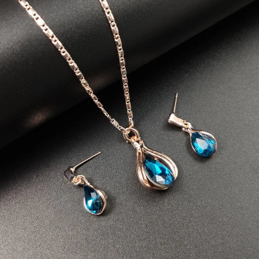 Water Drop Blue Necklace and Earrings