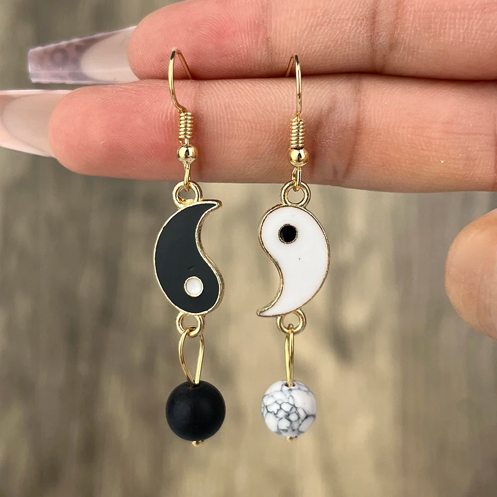 Drip Oil Yin and Yang Drop Earrings