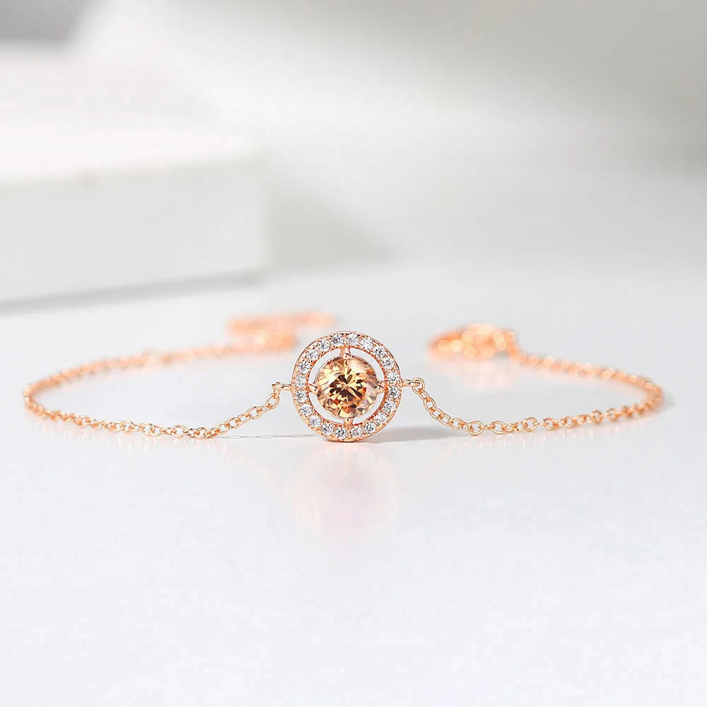 Round Micro Mosaic Cubic Zirconia Rose Gold Color Bracelet