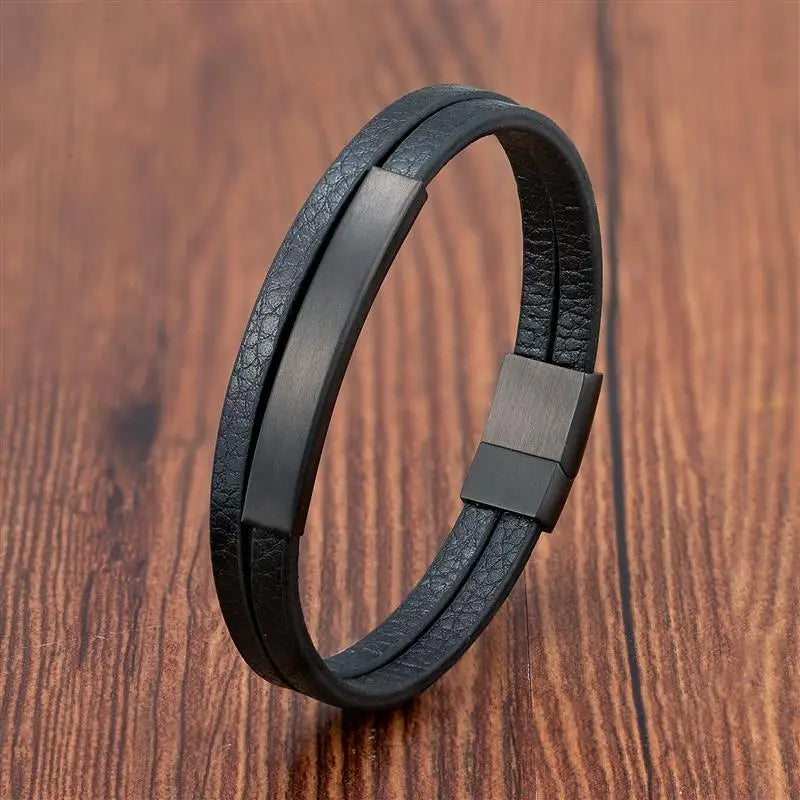 Simple Style Black Genuine Leather Bracelet