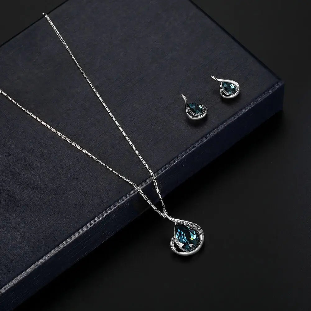 Water Drop Blue Necklace and Earrings