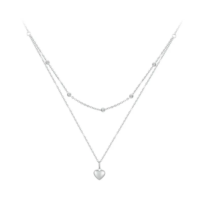 Genuine 925 Sterling Silver Double Layer Necklace