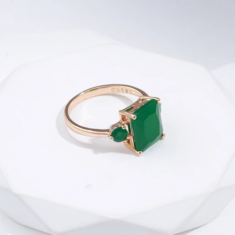 Square Big Dark Green Natural Zircon Ring