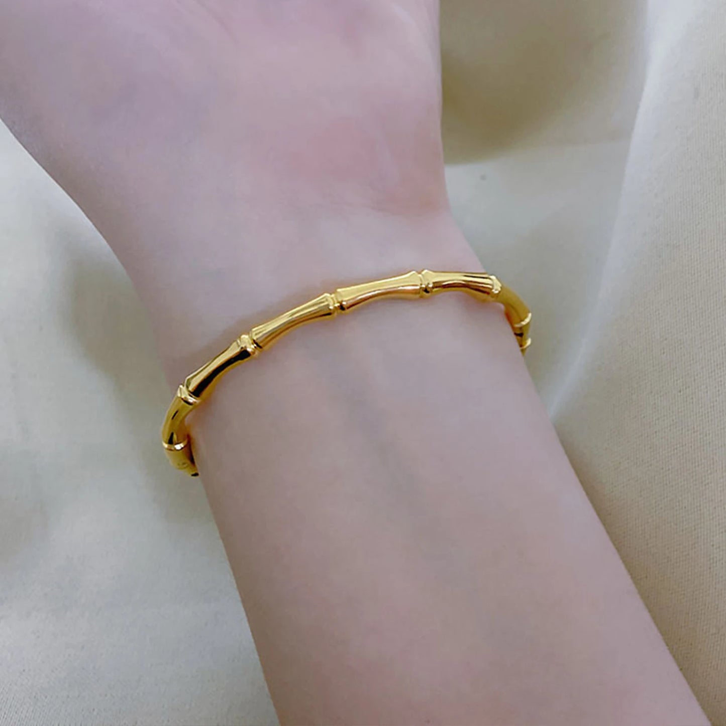 Gold Titanium Bracelet with Zircon