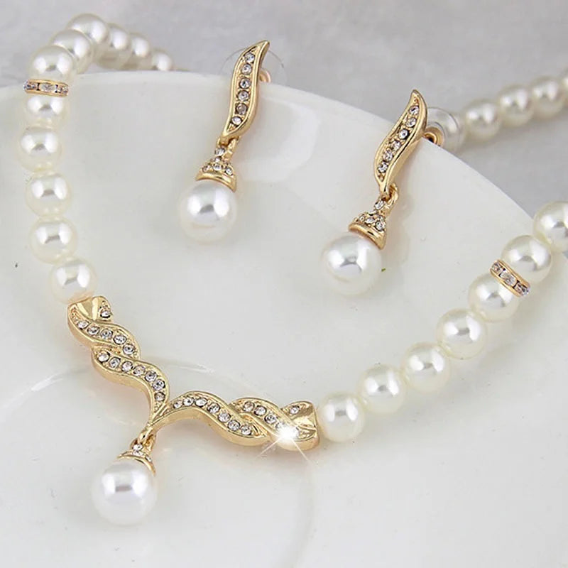 Gold Color Simulated Pearl Jewelry Set