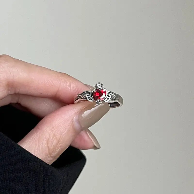 925 Sterling Silver Red Love Heart Ring