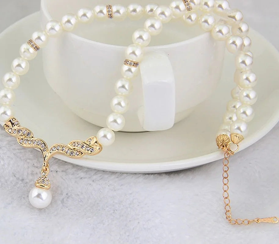 Gold Color Simulated Pearl Jewelry Set