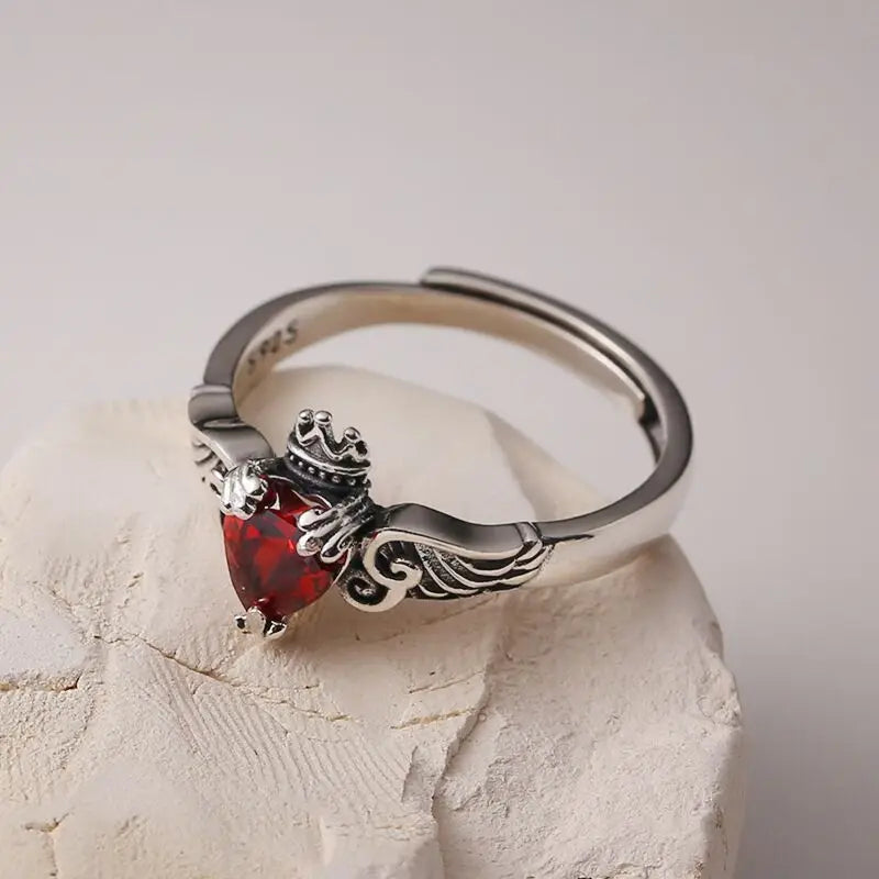 925 Sterling Silver Red Love Heart Ring