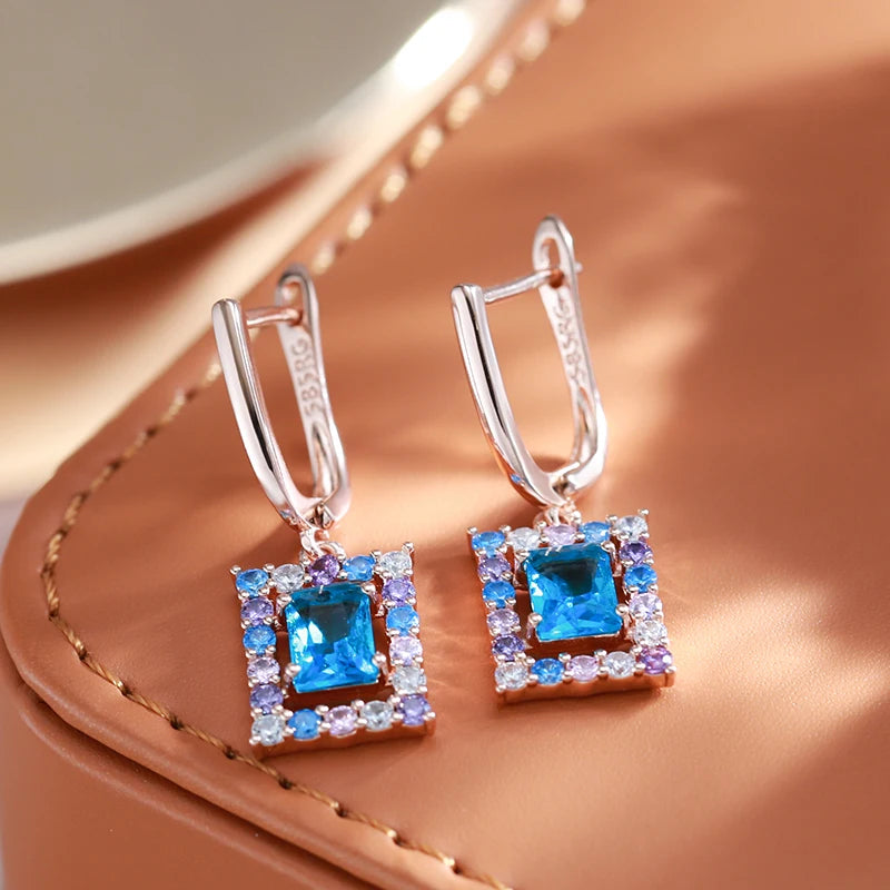 Rose Gold Square Drop Earrings