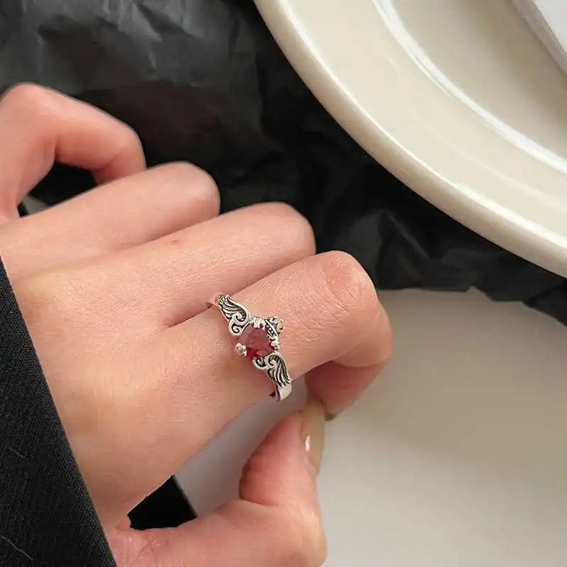 925 Sterling Silver Red Love Heart Ring