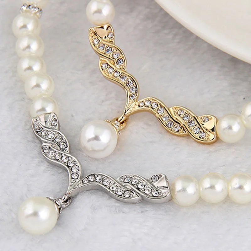 Gold Color Simulated Pearl Jewelry Set