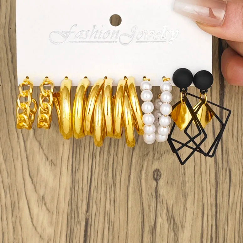 Retro Korean Geometric Earrings Set