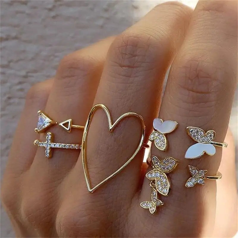 Cute Butterfly Heart Ring Set