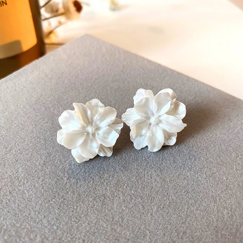 White Flower Stud Earrings