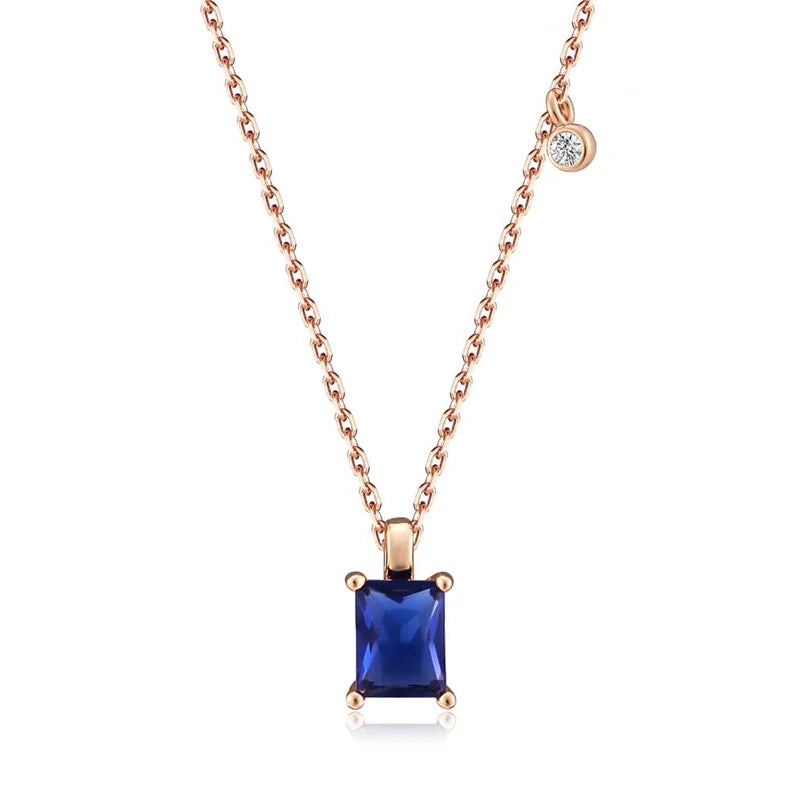 Square Cut Blue Zircon 585 Gold Pendant Necklace