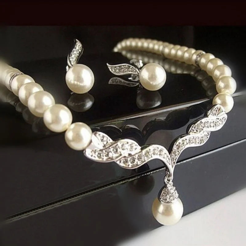 Gold Color Simulated Pearl Jewelry Set