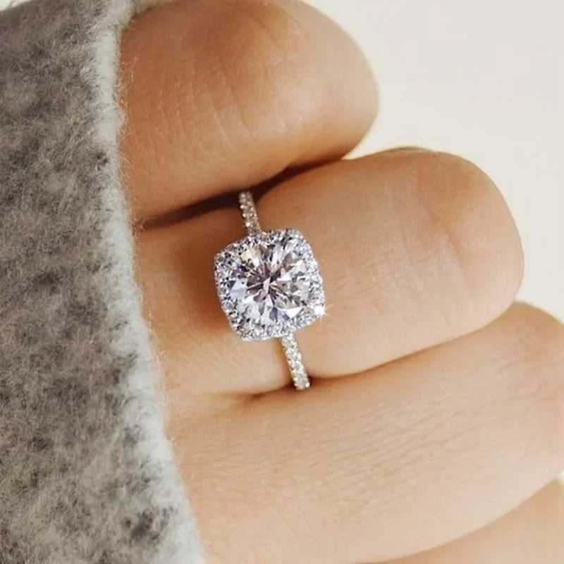 Classic Silver Zircon Engagement Ring