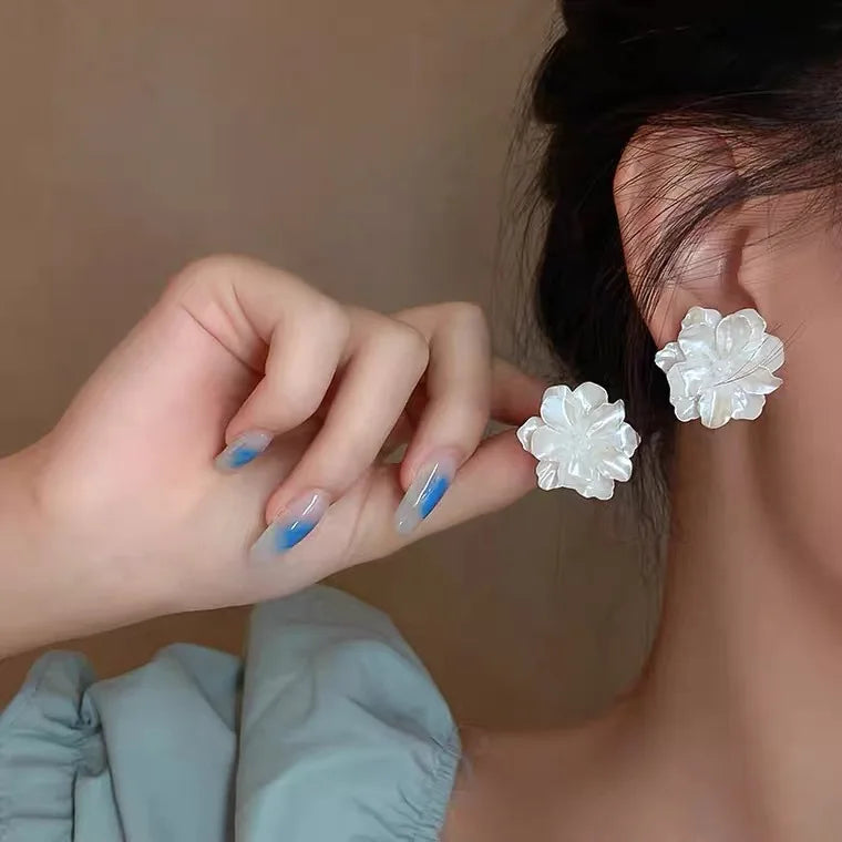 White Flower Stud Earrings