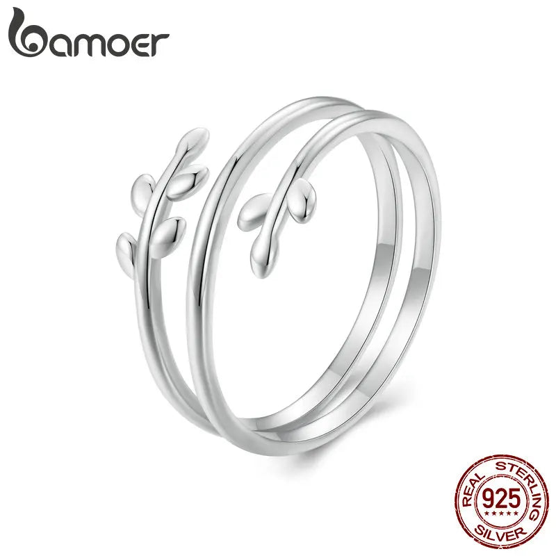 925 Sterling Silver Leaves Adjustable Ring