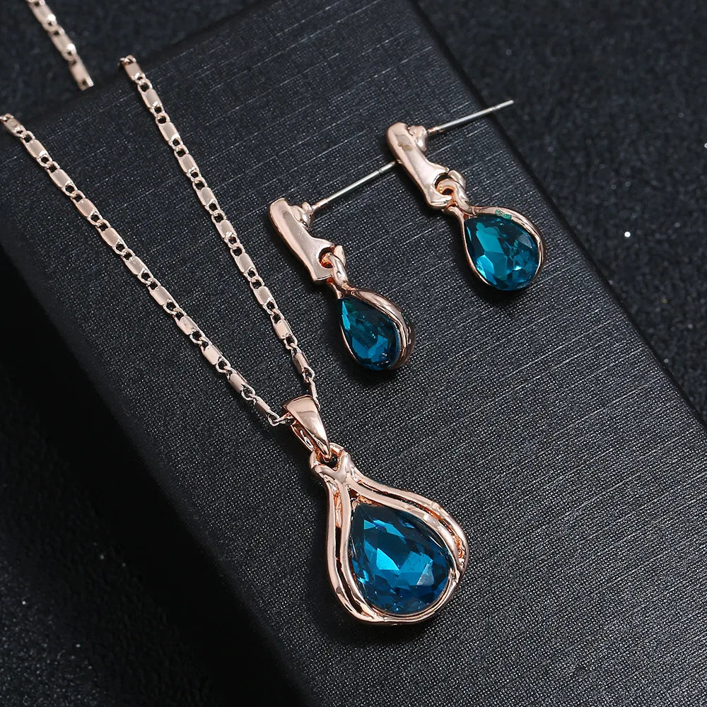 Water Drop Blue Necklace and Earrings