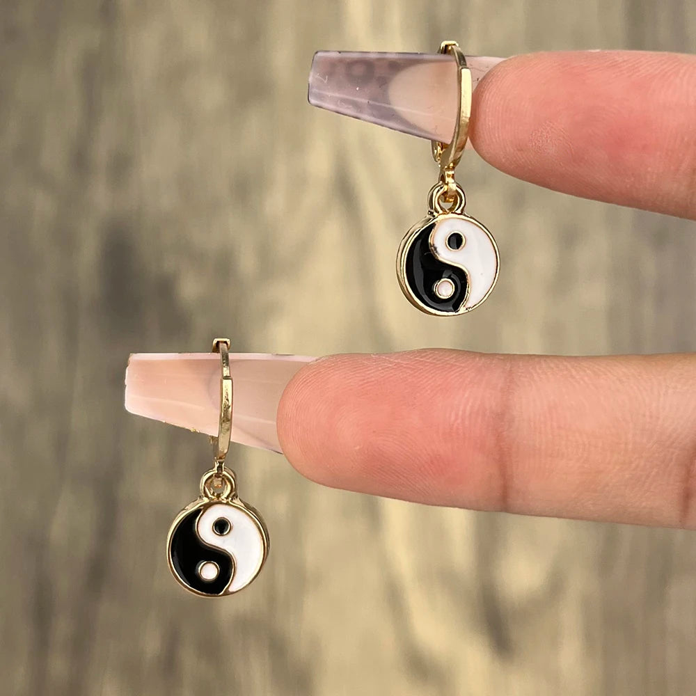 Drip Oil Yin and Yang Drop Earrings